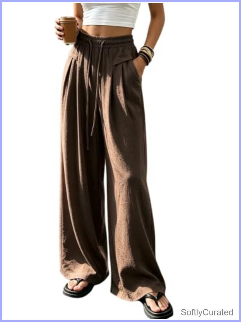 High-Waist Wide-Leg Pants with Pockets Pleated Casual Palazzo